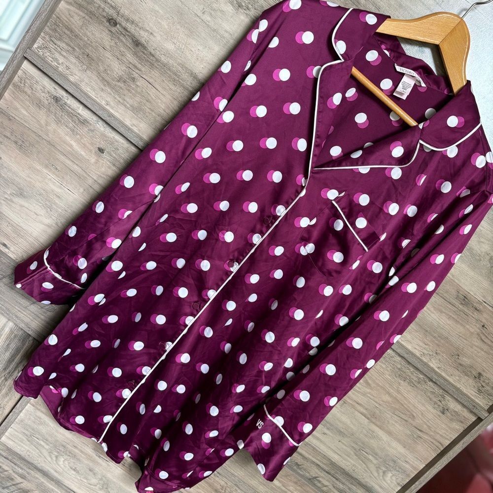 Victoria's Secret Satin Button Down Long Sleeve Pajama Shirt Short PJ Dress Wome